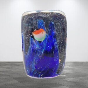 Aquarium Glass Paperweight Fish Swimming in Rectangular Cube